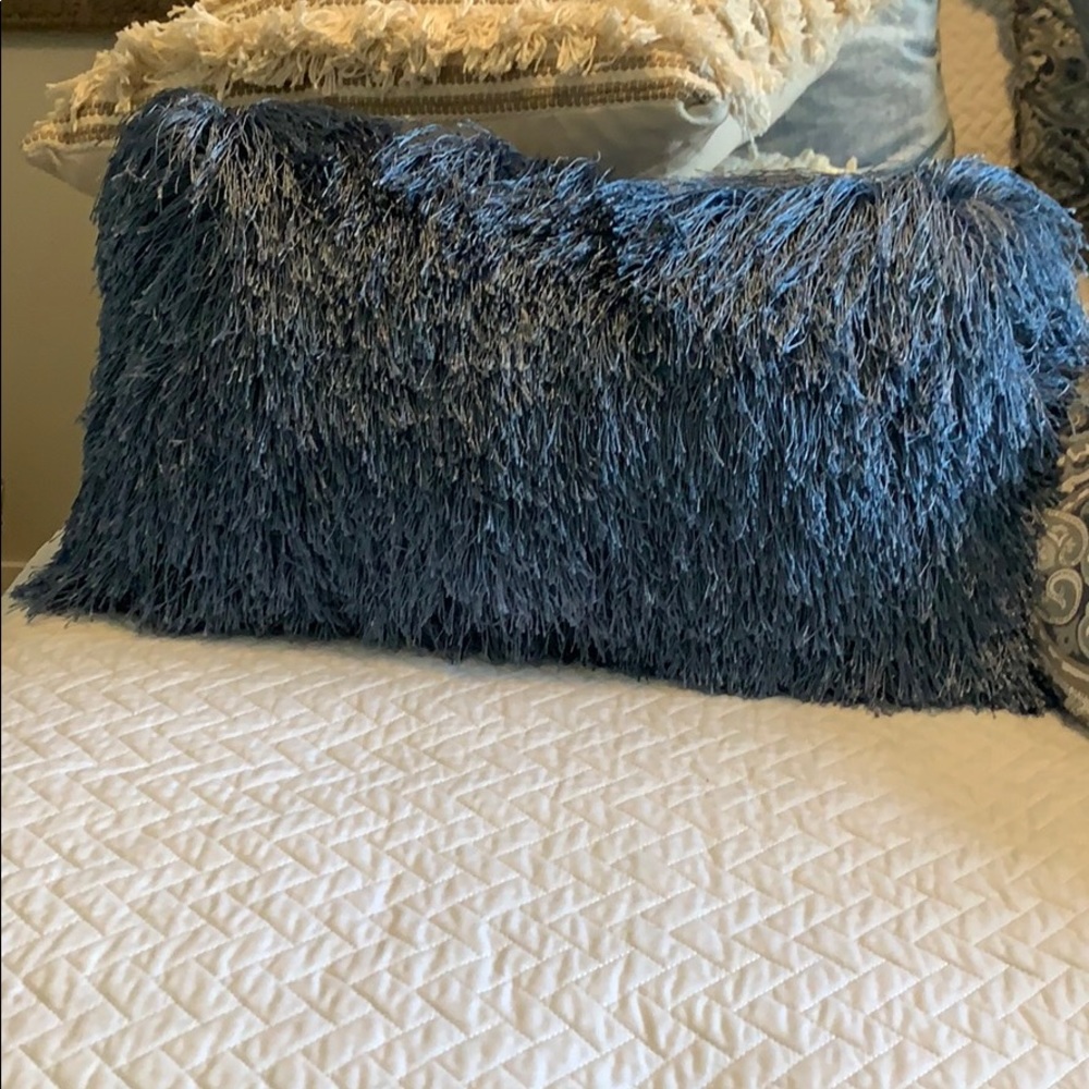 Blue frilly tassel lumbar throw pillow